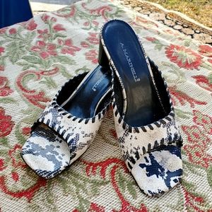 Black/White Snake skin slides